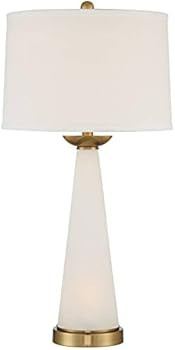 Ella Modern Luxury Table Lamp with Night Light 29.5" Tall Alabaster Glass Brass Metal White Fabri... | Amazon (US)