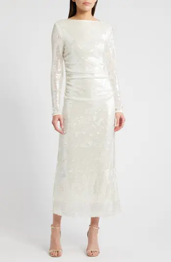 Kieran Sequin Cowl Back Long Sleeve Cocktail Dress | Nordstrom