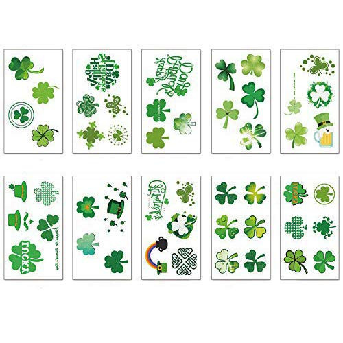 St. Patrick's Day Tattoos – 10 Sheets Encci Temporary Shamrock Tattoos 10 Set For St.Paddy's da... | Amazon (US)
