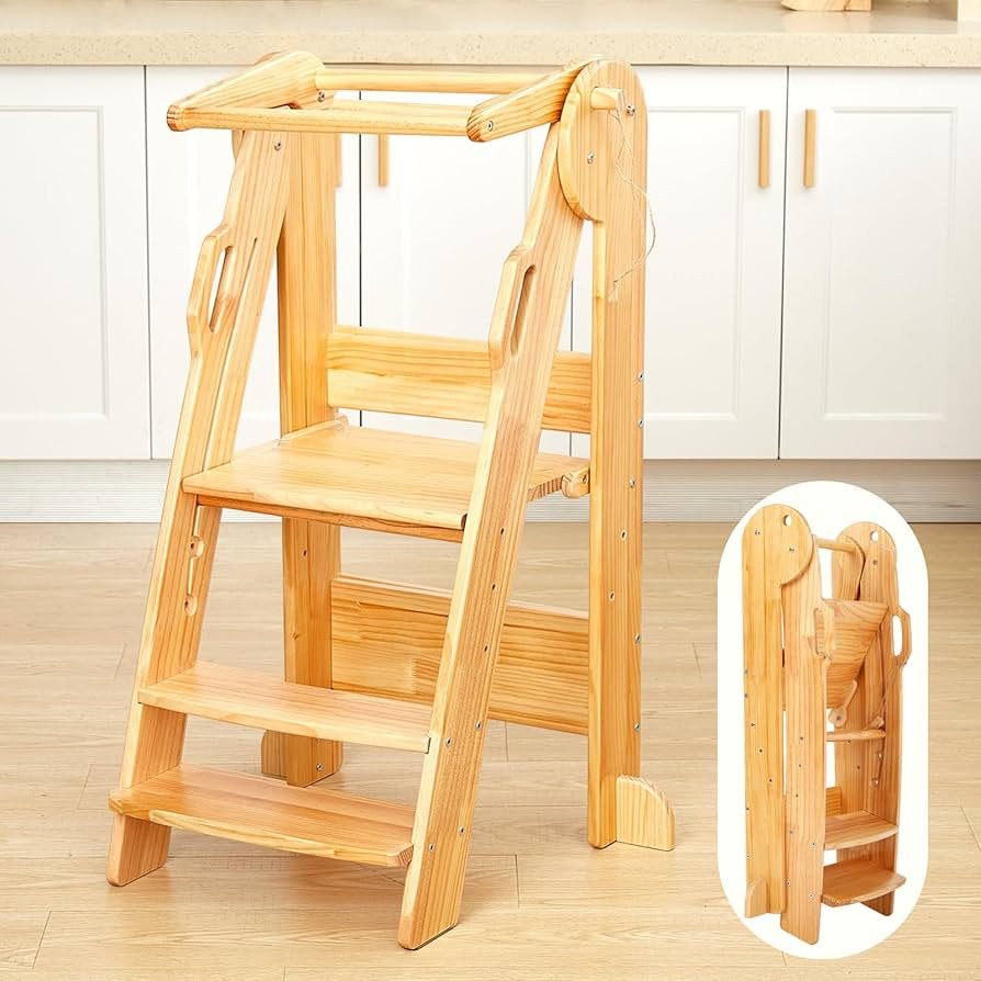 FUNLIO Foldable Kitchen Step Stool for Kids 2-6 Years, 3-Level Height Adjustable Toddler Tower wi... | Amazon (US)