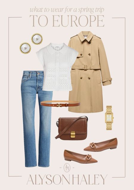 Spring trip to Europe outfit idea. I love this collared shirt and classic trench coat for a day of shopping in the city. 

#LTKSeasonal #LTKtravel #LTKstyletip