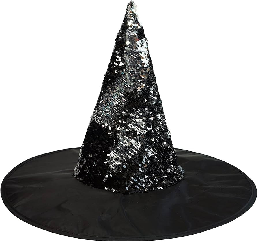 Halloween Reversible Sequin Witch Hat. Reversible Sequin Costume Party Hat. (Black & Silver) | Amazon (US)