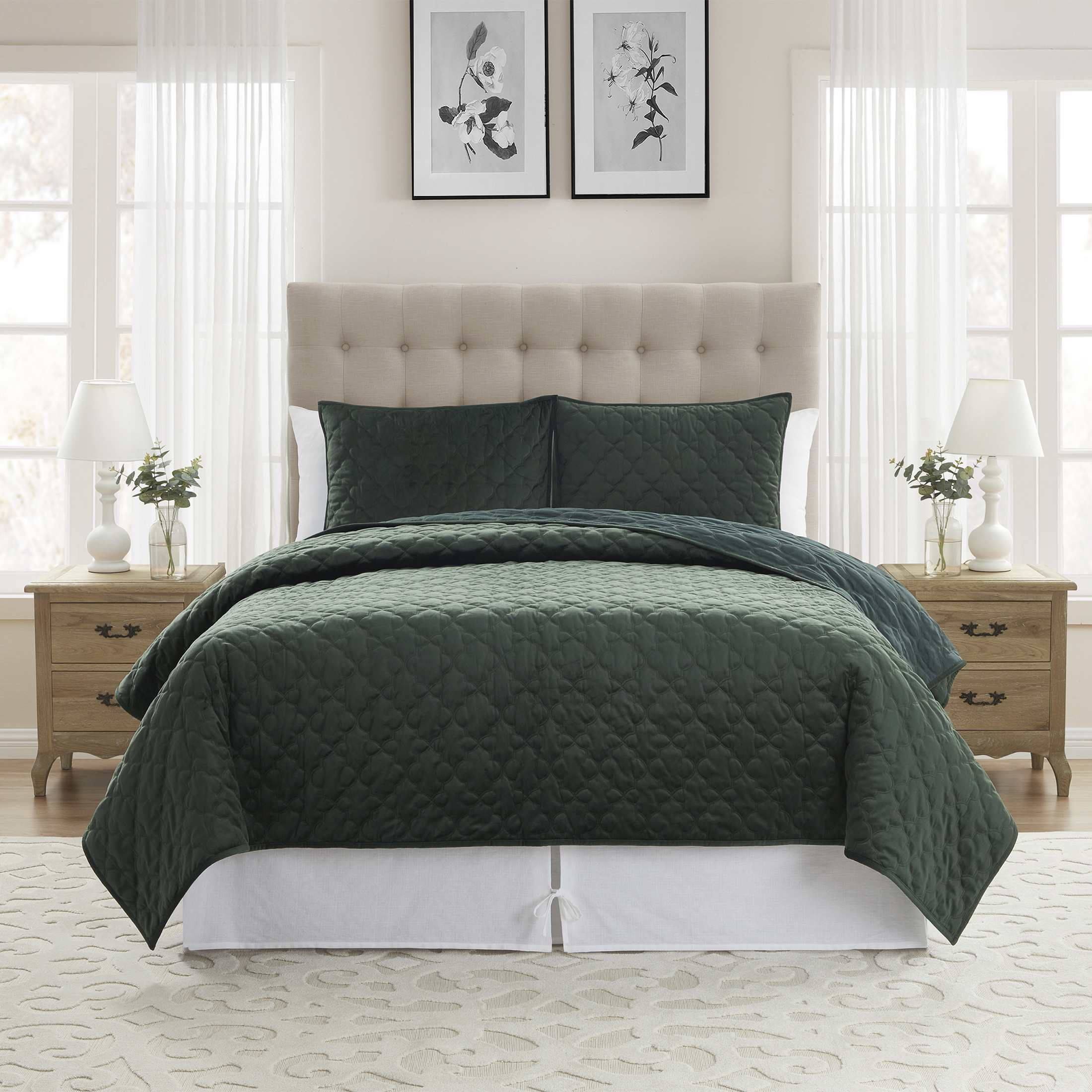 My Texas House Jessica Bright White Bows Cotton Slub Bed Skirt, King | Walmart (US)
