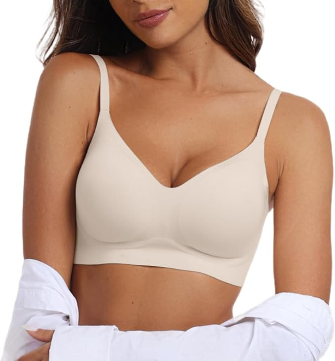 OEAK Womens Push Up Everyday Bras Comfortable Wireless Bralettes V Neck Seamless Bra Smooth Brass... | Amazon (US)