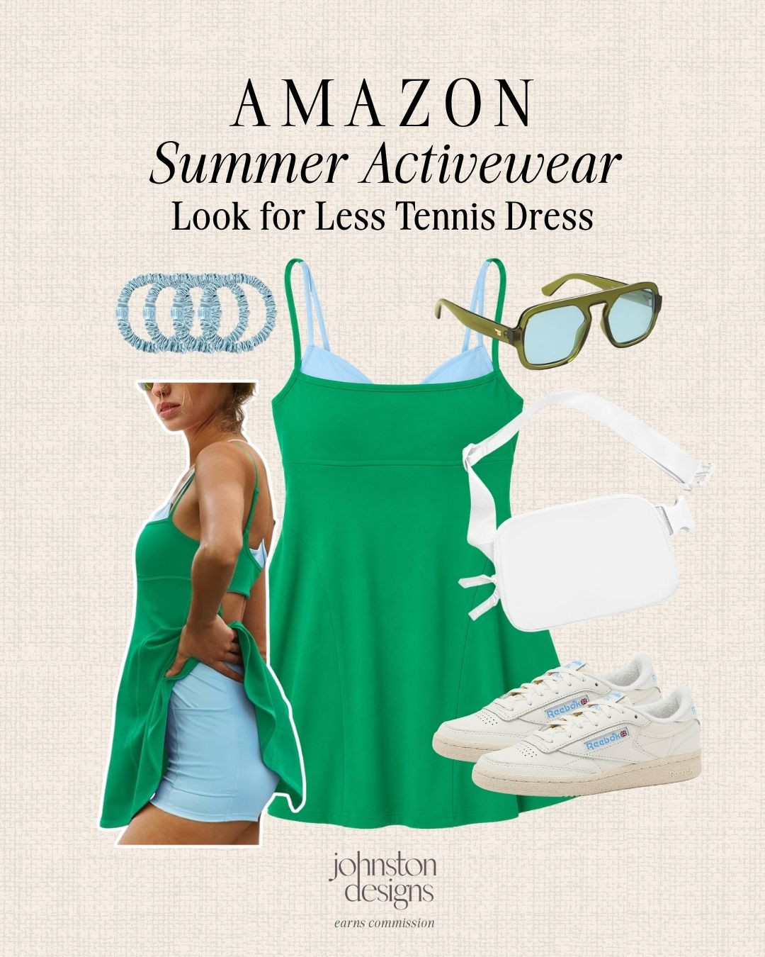 Amazon summer activewear with a look-for-less tennis dress, sporty sneakers and easy everyday accessories. 💚

Amazon tennis dress, look for less activewear, green workout dress, summer athleisure outfit, Reebok sneakers, white belt bag, green sunglasses, claw clip hairstyle, sporty summer style, casual errand outfit, walking outfit idea, affordable Amazon fashion, cute workout look, everyday activewear finds 

 #LTKootd #LTKfitnessgoals #LTKActive