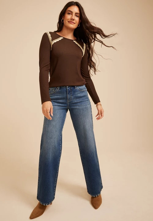 Crochet Trim Ribbed Raglan Top | maurices | Maurices