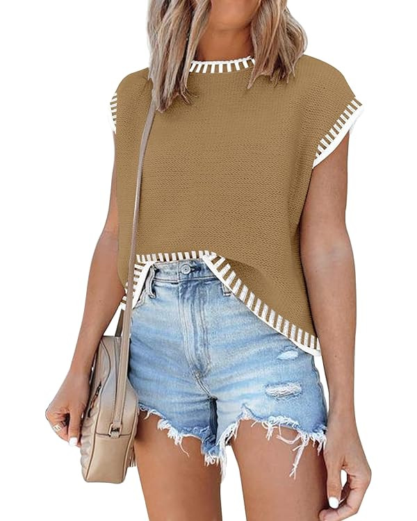 Cap Sleeve Knit Sweater Tops Sleeveless Vest Summer Tops 2024 Clothes Oversized Tank Tops Trendy ... | Amazon (US)