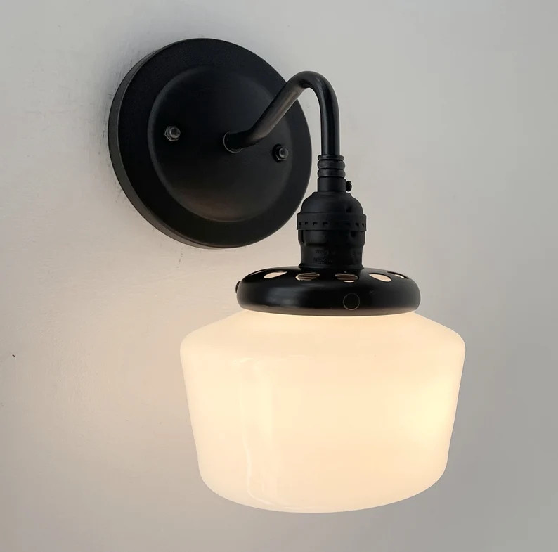 Small Schoolhouse Antique Milk Glass Wall Sconce Light - Lighting Fixture Bathroom Ceiling Bedroo... | Etsy (Global)