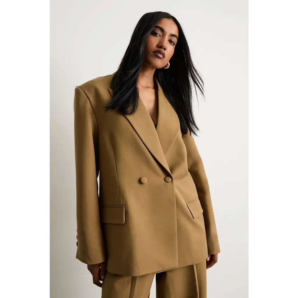 Warehouse The Premium Oversized Tailored Blazer in Beige at Nordstrom, Size 4 | Nordstrom