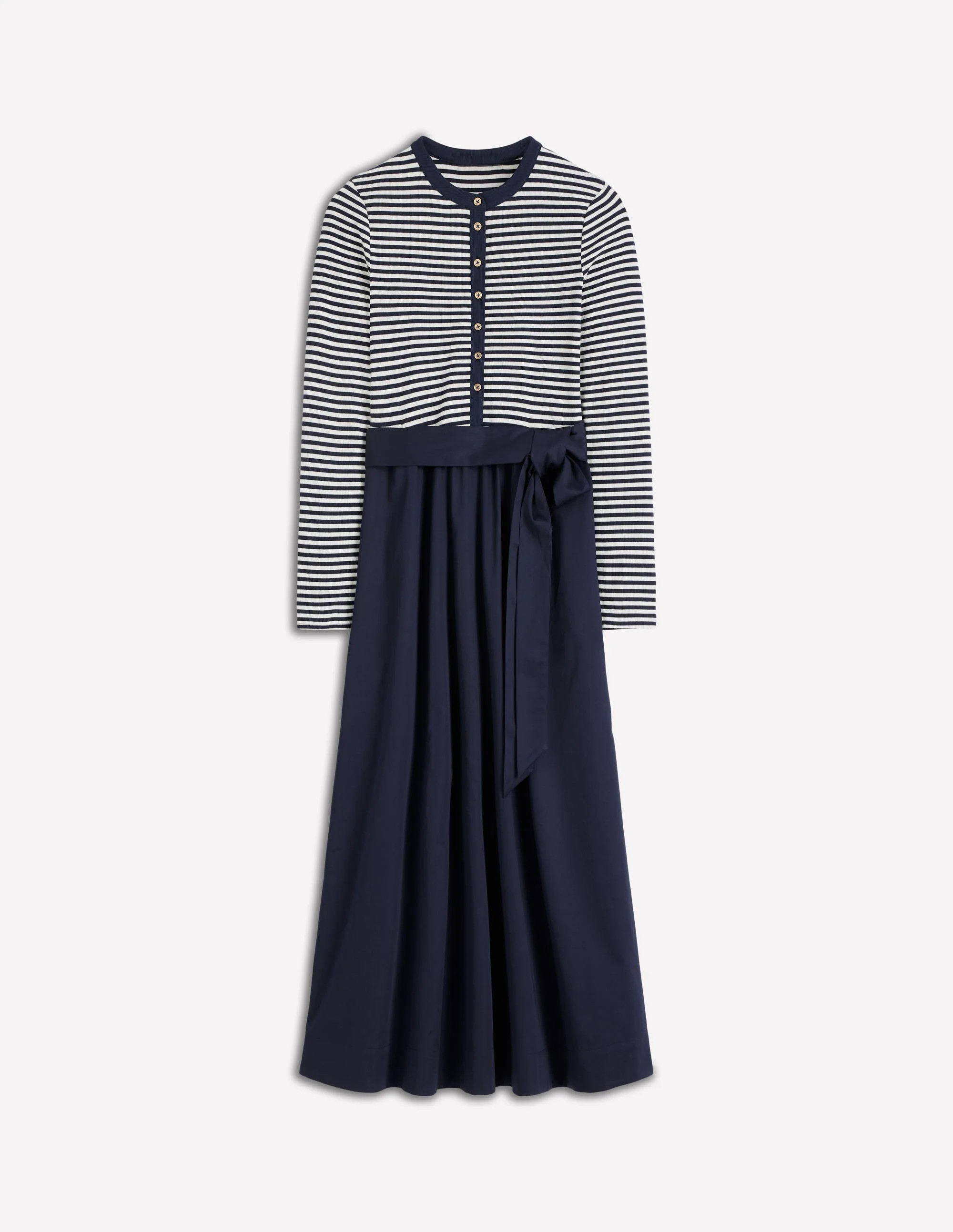 Button Detail Mix Dress-Navy Stripe | Boden (US)