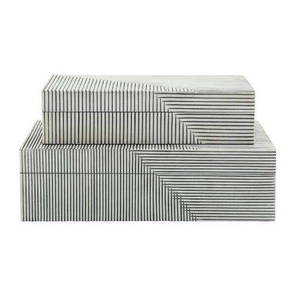 Sagebrook Home White Resin Ridged Boxes Set of Two - 12" x 8" x 4" | Bed Bath & Beyond