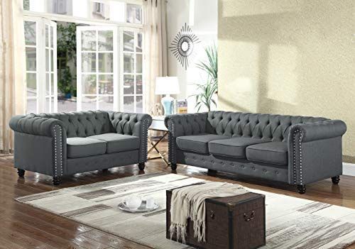 Best Master Furniture Venice 2 Piece Upholstered Sofa Set, Charcoal | Amazon (US)