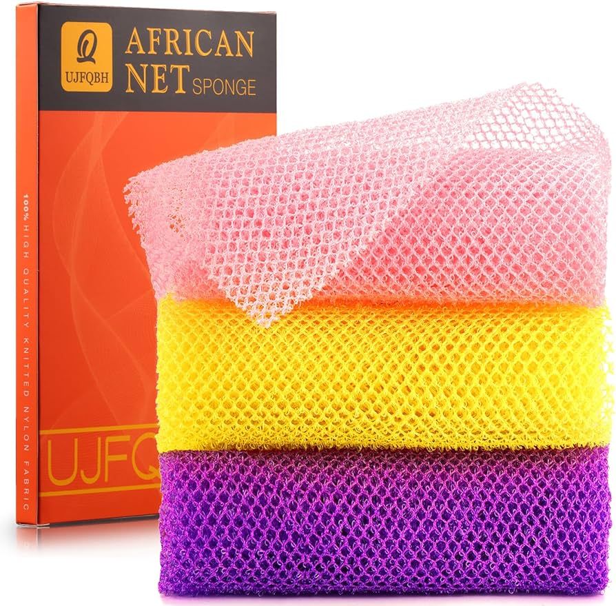 UJFQBH 3 Pieces African Bath Sponge African Net Long Net Bath Sponge Exfoliating Shower Body Scru... | Amazon (US)