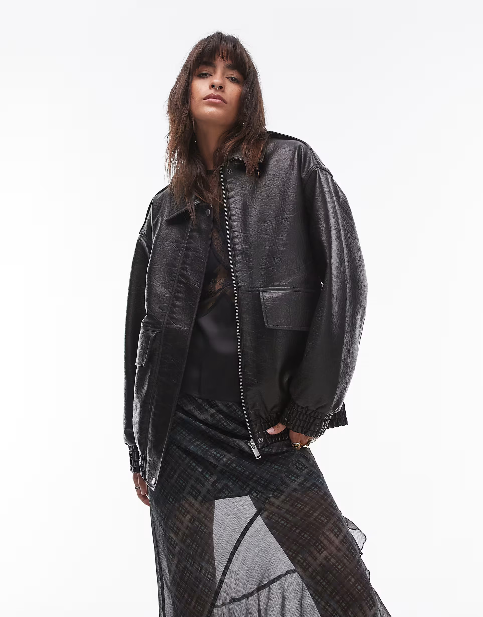 Topshop faux leather oversized bomber jacket in black | ASOS (Global)