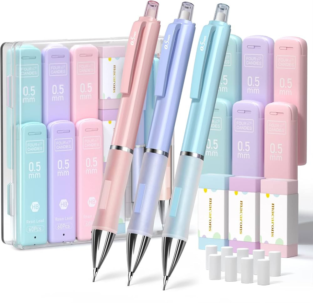 Four Candies Pastel Mechanical Pencil Set - 3PCS 0.5mm Mechanical Pencils with 360PCS HB Lead Refill | Amazon (US)