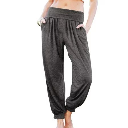 Dokotoo Womens Gray Smocked Waist Harem Hippie Boho Yoga Palazzo Casual Pants Size Large US 12-14 | Walmart (US)