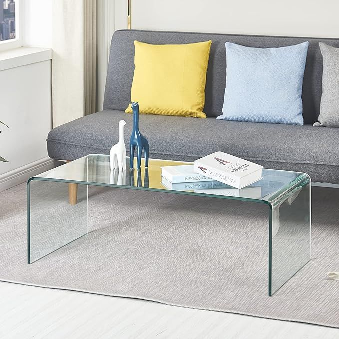 Amazon.com: Glass Coffee Table, Modern Tempered Clear Coffee Tables Decor for Living Room, Easy t... | Amazon (US)