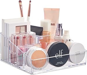 STORi Clear Plastic Vanity Makeup Organizer | Compact Rectangular 4-Compartment Holder for Brushe... | Amazon (US)