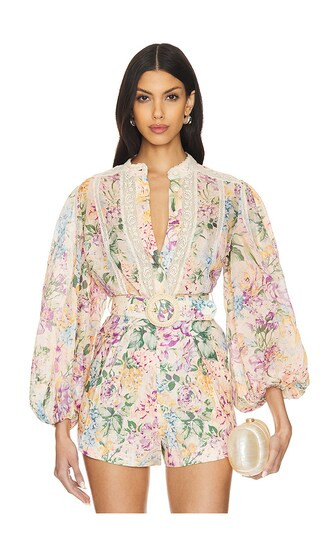 Halliday Lace Trim Shirt in Multi Watercolour Floral | Revolve Clothing (Global)