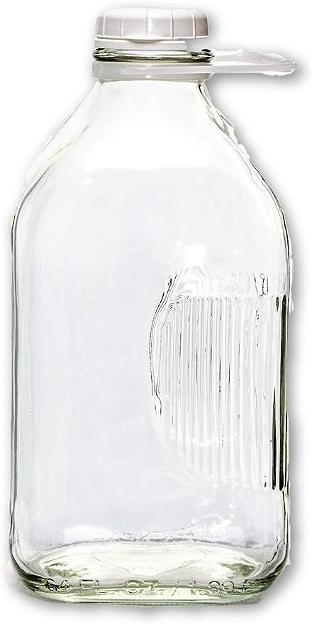 2 Qt Heavy Glass Milk Bottle with Handle & Cap, 64 Oz, 1/2 Gal. | Amazon (US)