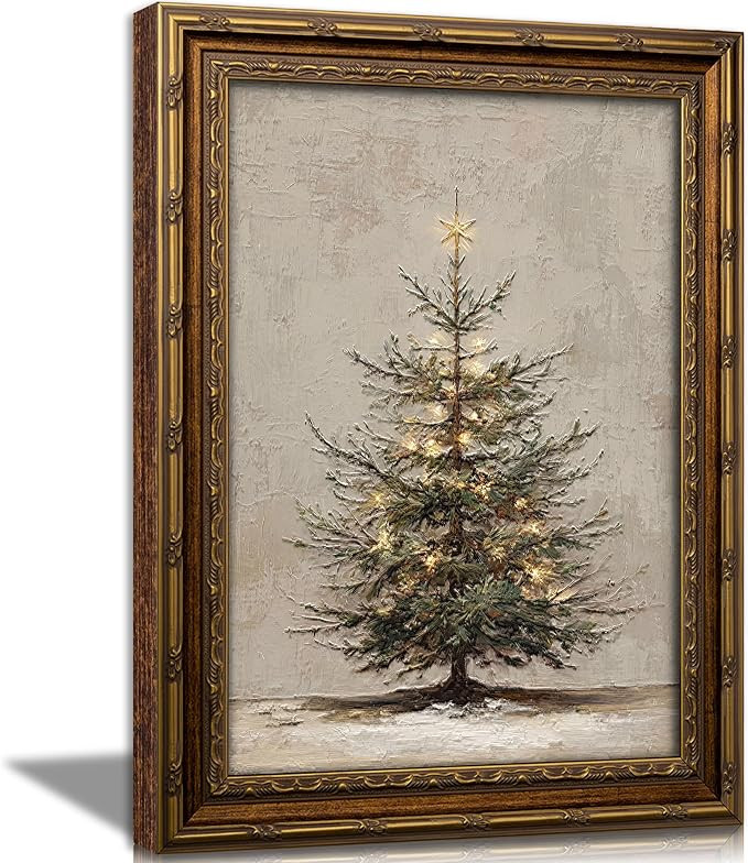 Vintage Christmas Tree Framed Wall Art Antique Farmhouse Holiday Wall Decor | Amazon (US)