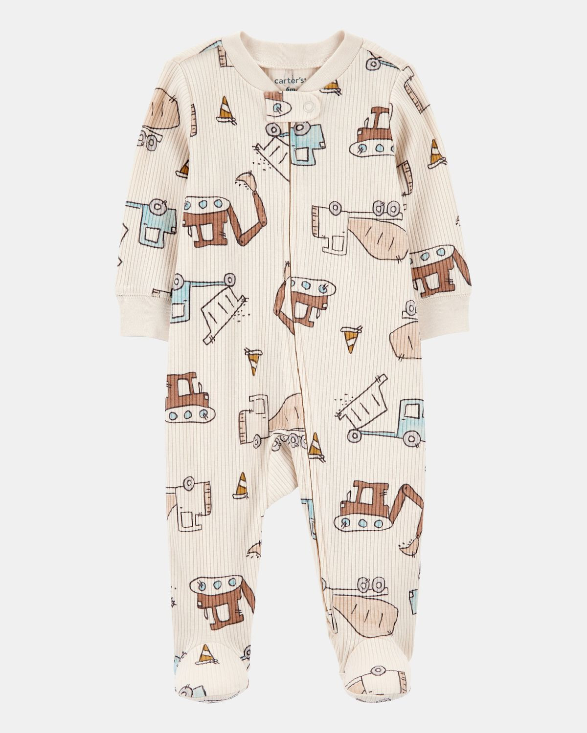Baby Boy Construction 2-Way Zip Ribbed Sleep & Play Pajamas - Cream | Carter's Inc