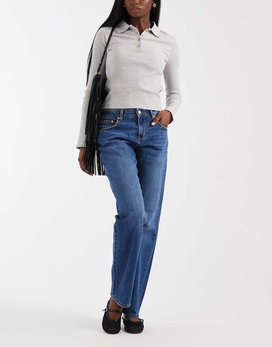 ONLY Bree low rise straight leg jeans in mid blue wash | ASOS (Global)