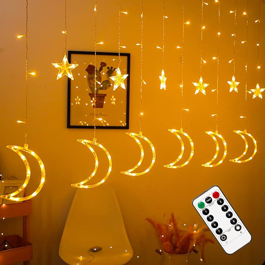 Dazzle Bright 138 LED Star Moon Lights, 8 Modes Ramadan Decorations with Remote, Waterproof Windo... | Amazon (US)