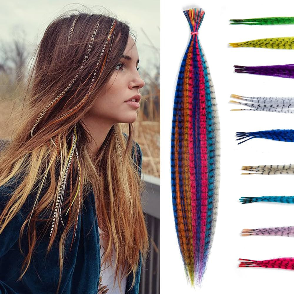 SARLA Syntheic Feather Hair Extensions 50 Pcs Colored Hair Piece for Girl Women 10 Mixed Colors 1... | Amazon (US)