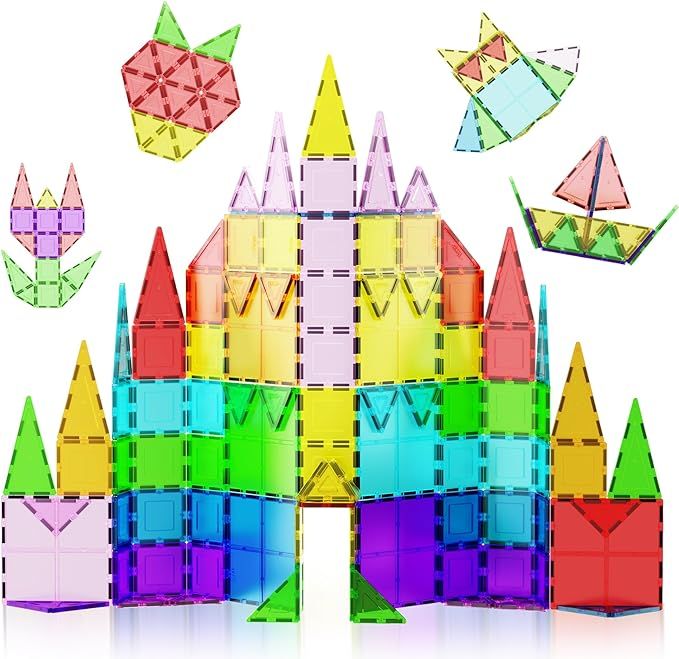 PicassoTiles 100 Piece Magnetic Tiles Building Set, Clear 3D Construction Blocks for Creative, Ed... | Amazon (US)