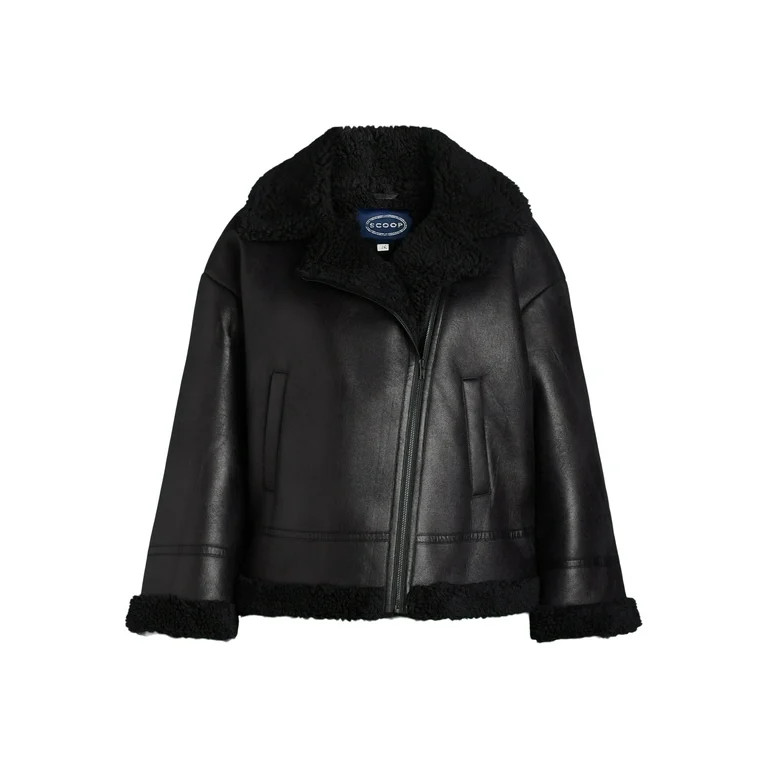 Scoop Women's & Women's Plus Faux Leather Moto Jacket with Faux Fur Lining, Sizes XS-4X | Walmart (US)