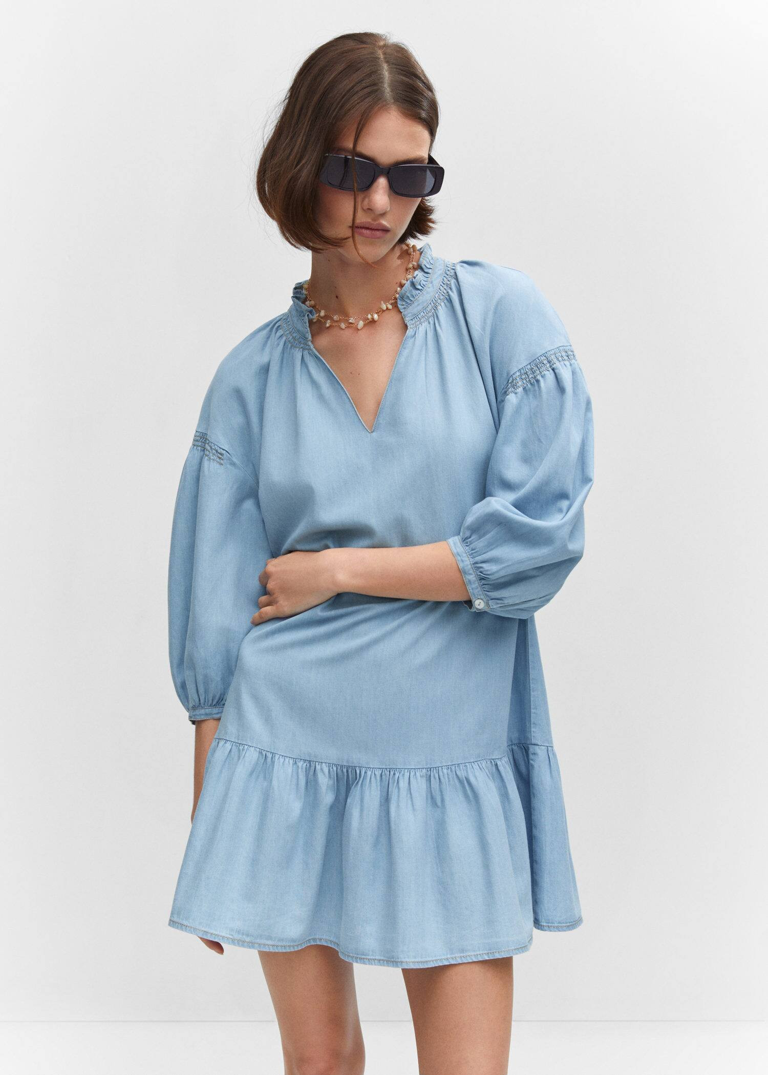 Oversized puffed-sleeve dress | MANGO (US)