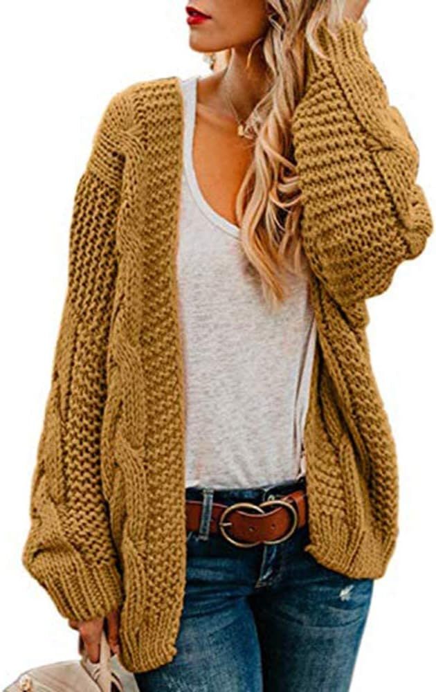 Ferrtye Womens Oversized Chunky Open Front Cardigan Sweaters Cable Knit Long Sleeve Cardigans Outwea | Amazon (US)