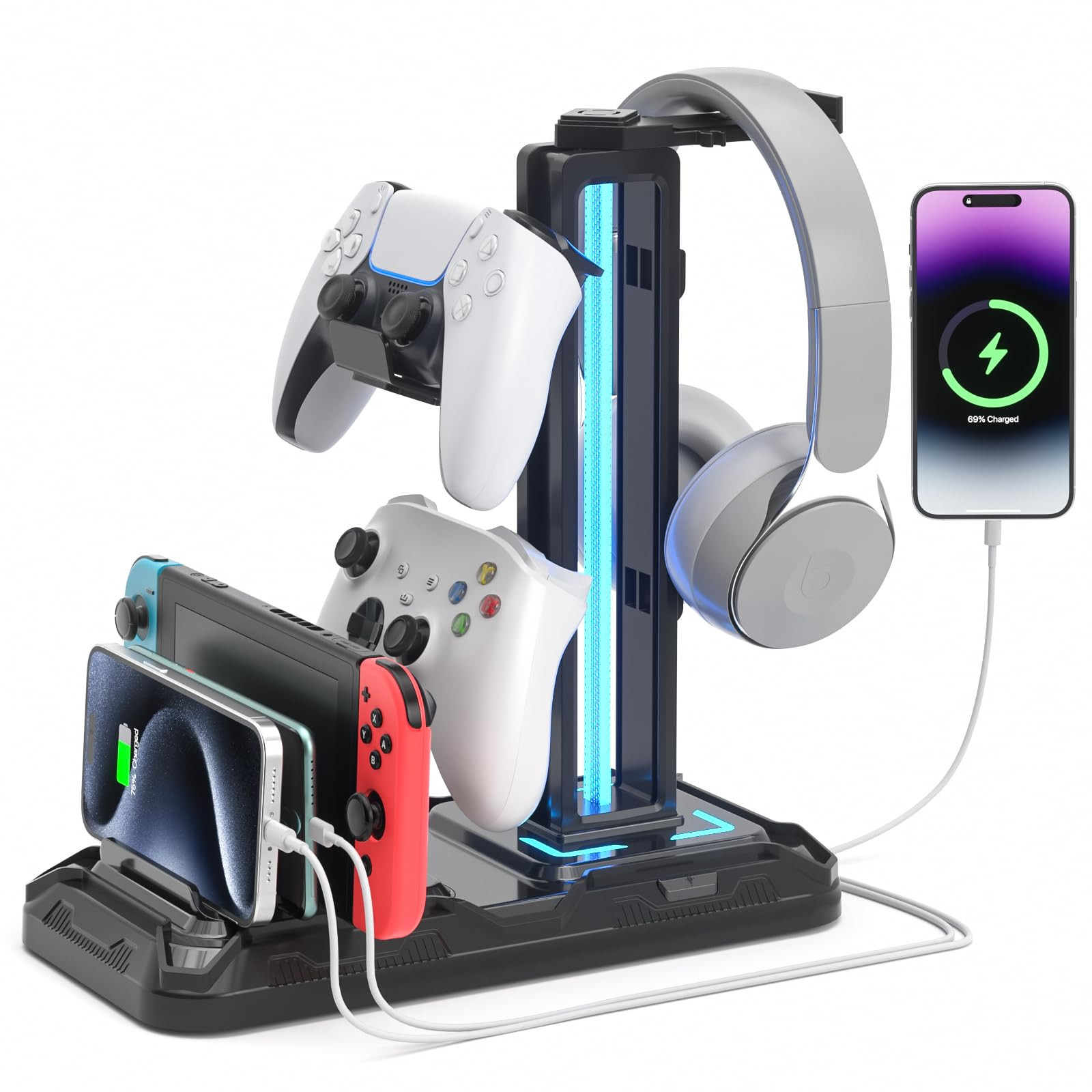 KDD Headset Stand with Charging Station - Detachable Controller Holder with 9 Light Modes - Rotat... | Amazon (US)