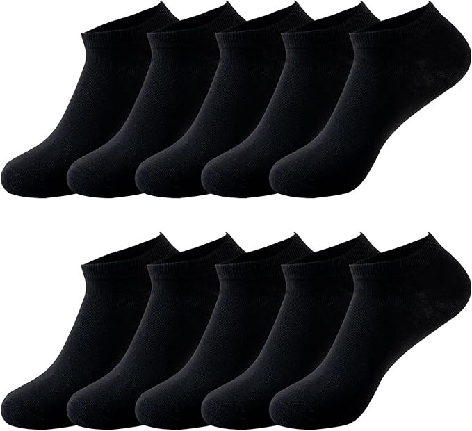 10 Pairs Men's Ankle Socks Breathable Casual Low Cut Socks for Men Women US 6-9 (Black) | Amazon (US)