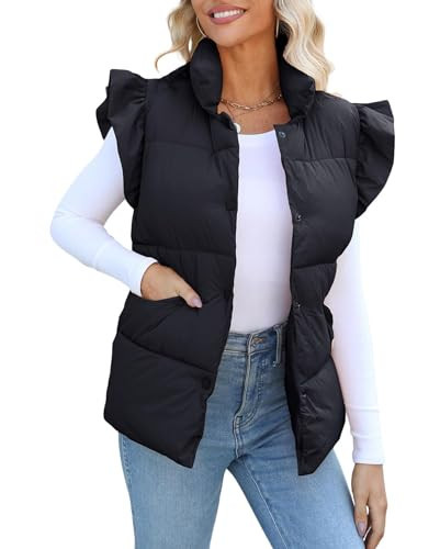Kedera Womens Oversized Puffer Vest Stand Collar Button Down Sleeveless Bubble Puffer Vest Quilted Padded Warm Coat Outwear | Amazon (US)