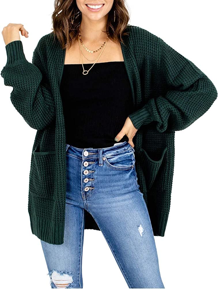 Misassy Womens Open Front Waffle Long Sleeve Lightweight Knit Cardigans Sweater Oversized Sweater... | Amazon (US)