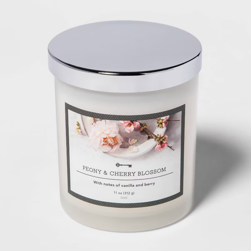 11oz Lidded Milky Glass Jar Peony and Cherry Blossom Candle - Threshold™ | Target