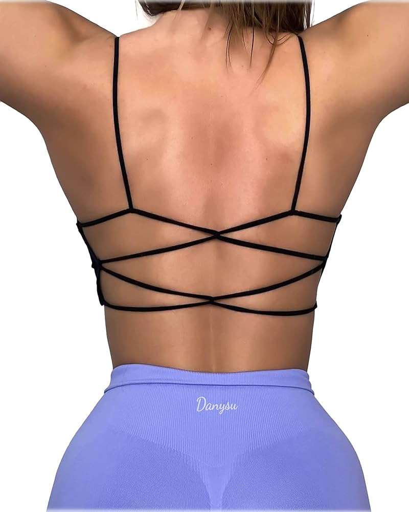 Danysu Backless Sports Bra Buttery Soft Workout Tops with Removable Padded Yoga Training Bras Strapp | Amazon (US)