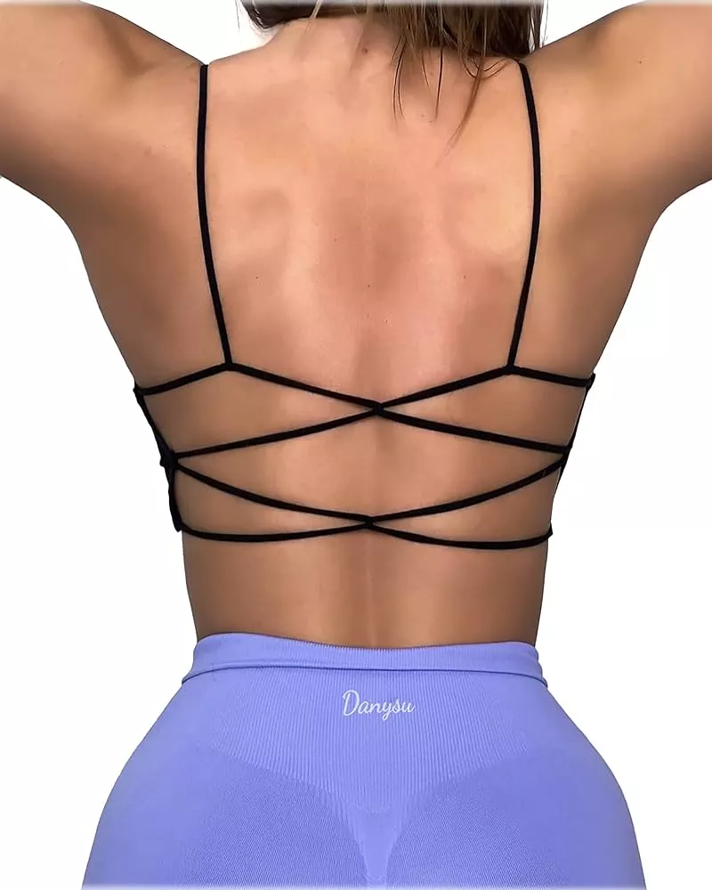 Danysu Backless Sports Bra Soft Workout Tops with Removable Padded