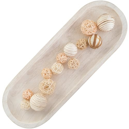 Hanobe Decorative Bowl Large Wooden: 25.5" Long Wood Dough Bowls for Decor Coffee Table Centerpiece Tray White Washed Farmhouse Rustic Decorations for Dining Room Home Kitchen Fireplace | Amazon (US)