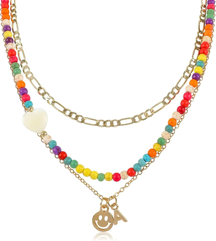 Multilayered Colorful Beaded Necklace for Women with Cute Pendant Bohemian Layered Natural Stone ... | Amazon (US)
