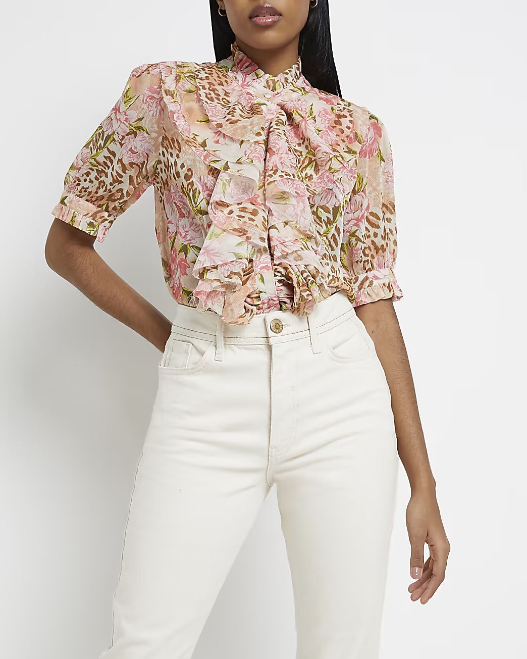 Pink floral ruffled blouse | River Island (UK & IE)
