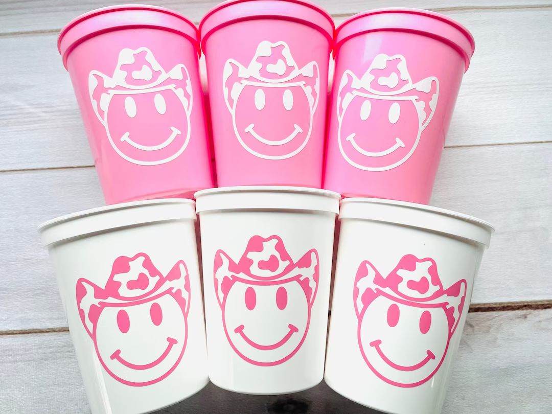 Cowgirl Party Cups - Cowgirl bachelorette party, Cowgirl smiley face, Cowgirl party favors, Stadi... | Etsy (US)