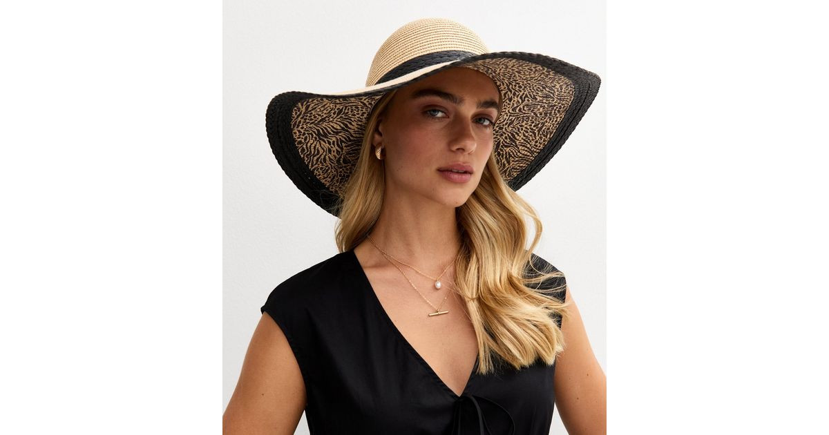 Stone Animal Print Brim Straw Floppy Hat | New Look | New Look (UK)