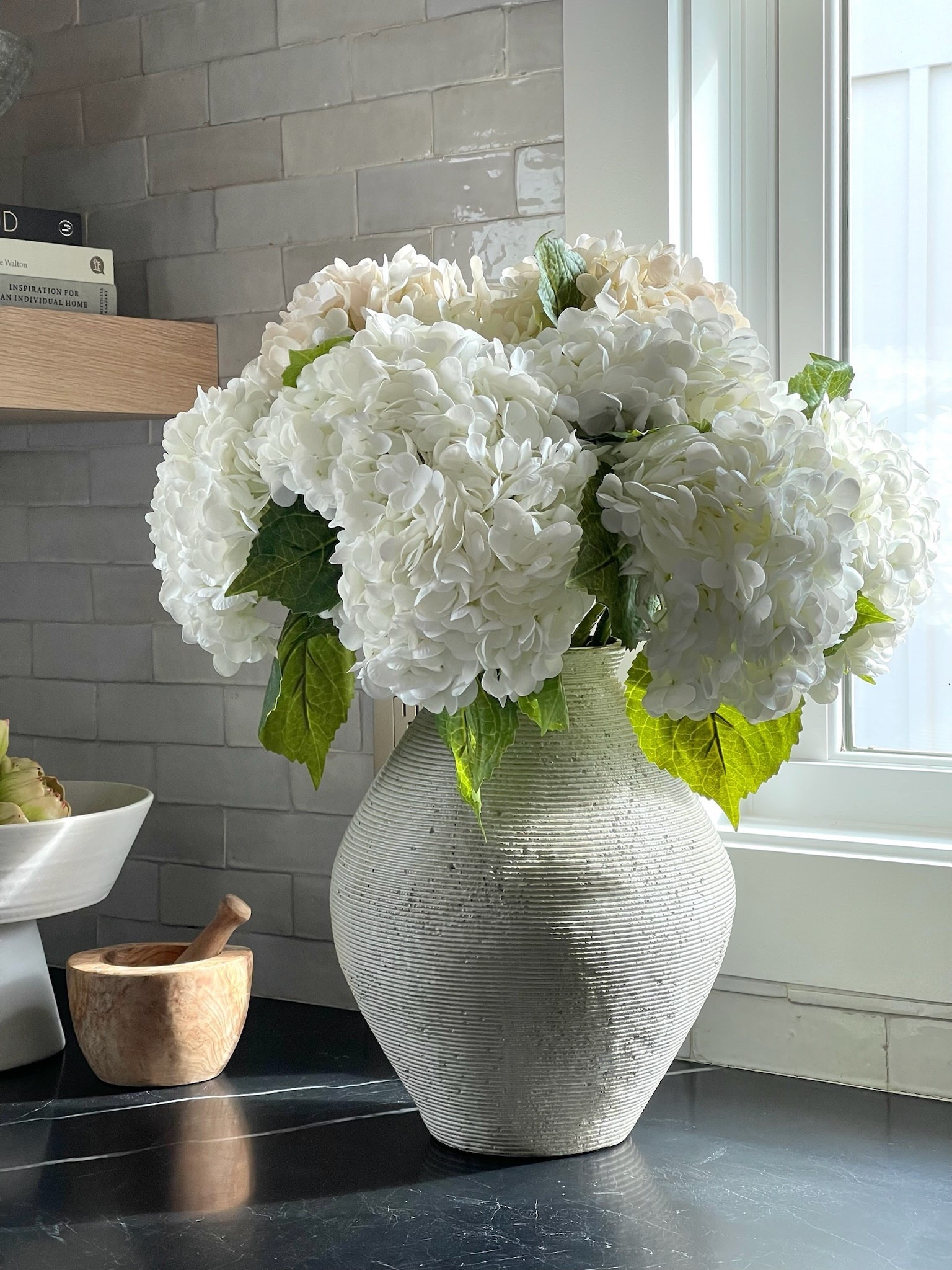 An incredible deal on these AFloral hydrangeas!  30% off each one making each stem only $13.97!  My vase is on sale too at Wayfair 🤎

Home decor, summer decor, gray vase, kitchen decor 

#LTKSaleAlert #LTKHome #LTKSeasonal