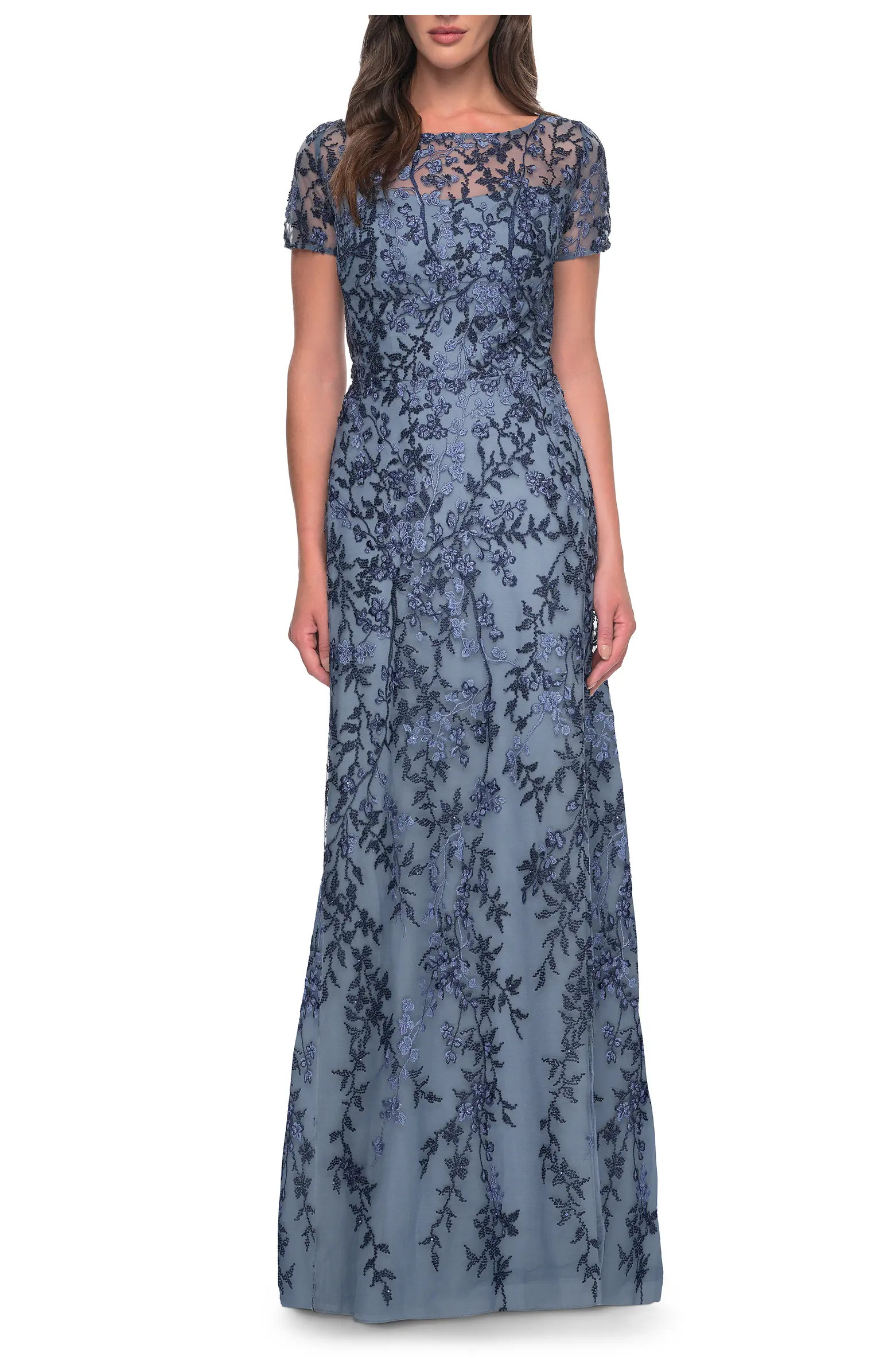 Floral Beaded Evening Dress with Sheer Cap Sleeves | Nordstrom