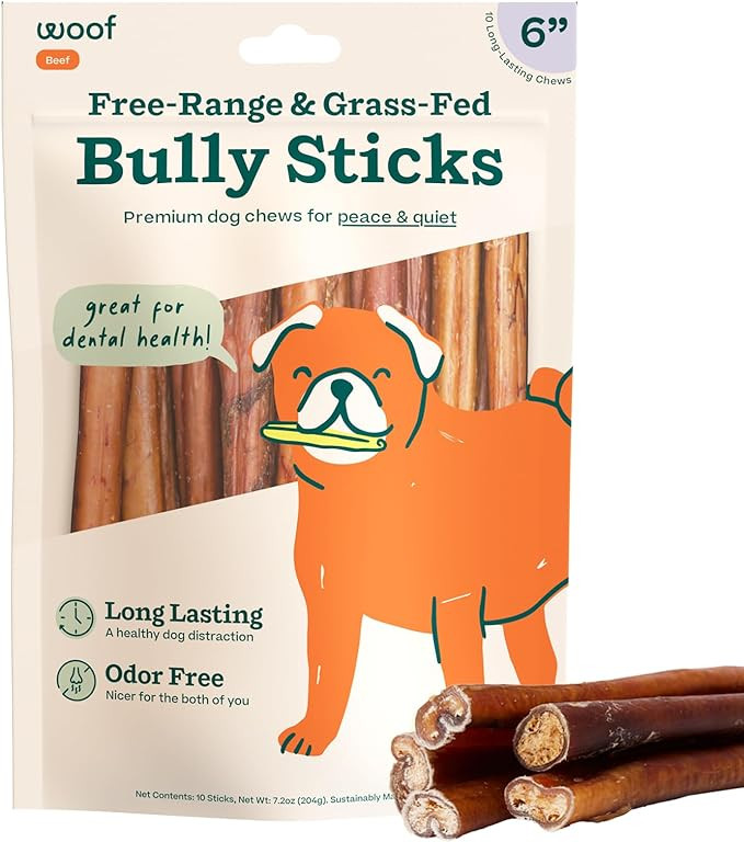 WOOF Bully Sticks Dog Treats - Chew Sticks for Dogs - Long-Lasting Dog Chew Treats - Dog Products... | Amazon (US)