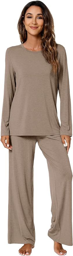 WiWi Soft Pajama Set for Women Bamboo Viscose Long Sleeve with Pants Loungewear 2 Piece Pj Sets S... | Amazon (US)