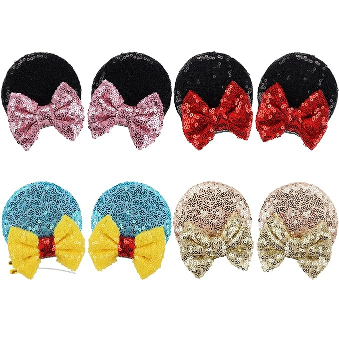 CellElection 8PCS Sequin Mouse Mickey Ears Hair Clips Glitter Hair Bows Cute Mice Ears Clips Barr... | Amazon (US)